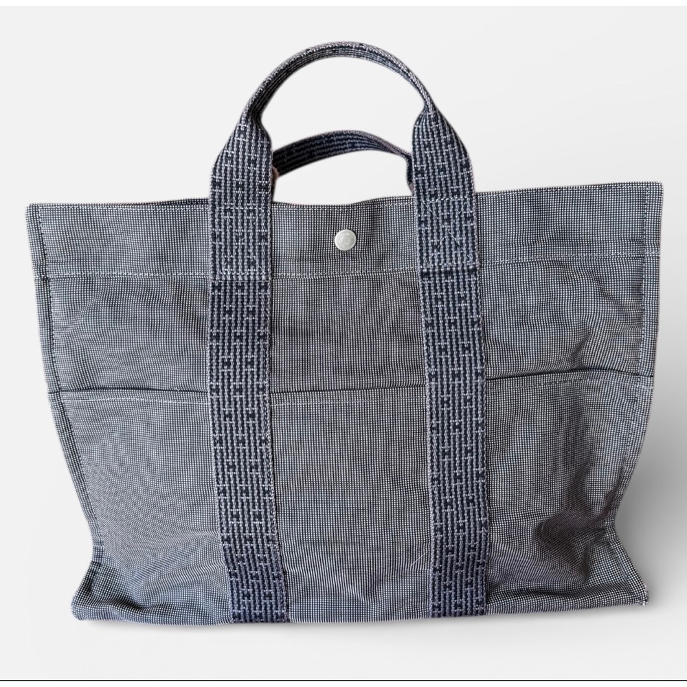 Hermès Gray & Blue Zipper Top Tote Bag